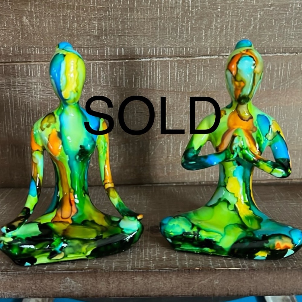 HANDCRAFTED Ceramic Painted Yoga Pose Figurines (Set of 2) - Picture 1 of 14
